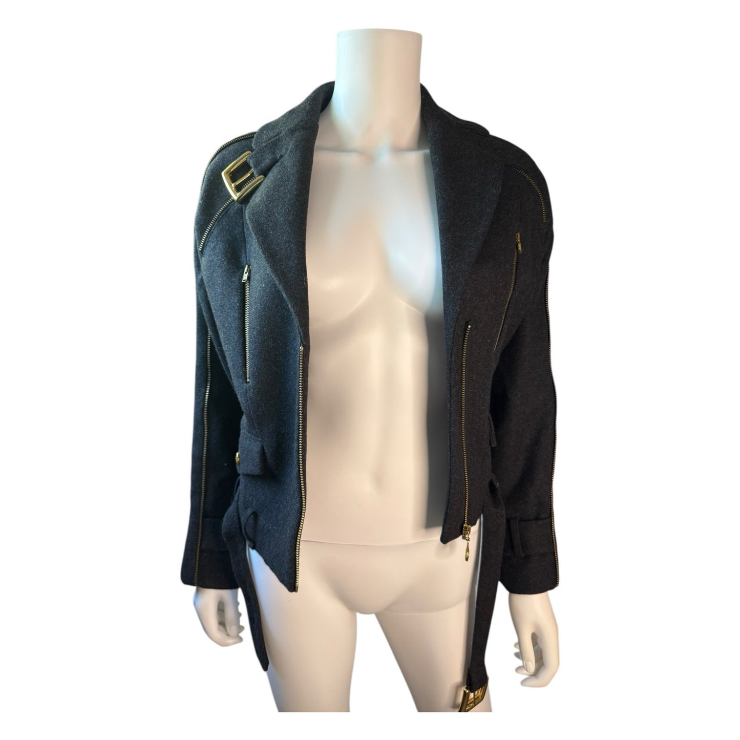 Pink Tartan Wool Moto Jacket