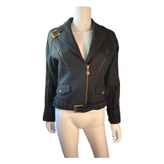 Pink Tartan Wool Moto Jacket